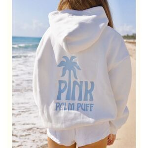 NWT Pink Palm Puff Classic Puff Hoodie in Salt Ocean Air Size XL White